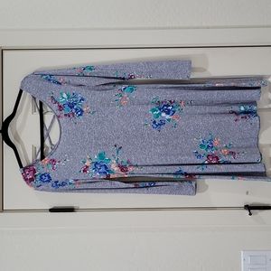 [GUC] SO Long Sleeved Scoop Neck Floral Flared Midi Stretchy Dress Size M